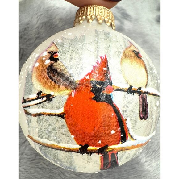 Vintage Krebs 4 Frosted Glass Christmas Ornaments With Cardinals & Blue Jays - Picture 3 of 8